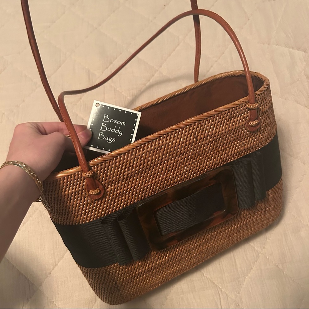 Tan and Black Woven Bosom Buddy Bag - Picture 2 of 10